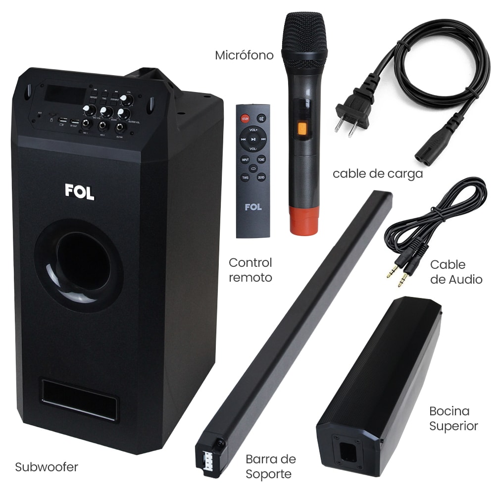 Torre De Audio Con Subwoofer 8 pulgadas más 4 bocinas 200W 2000mAh Fs-t1093