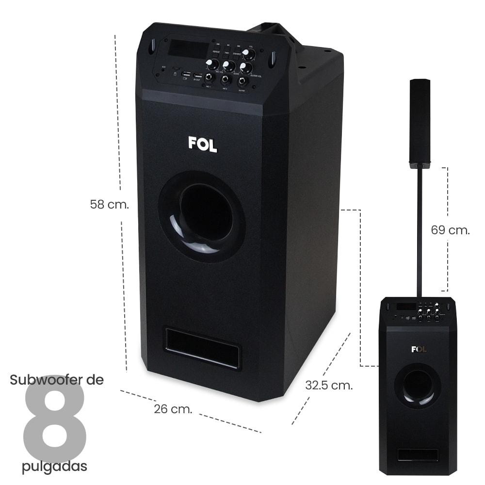 Torre De Audio Con Subwoofer 8 pulgadas más 4 bocinas 200W 2000mAh Fs-t1097