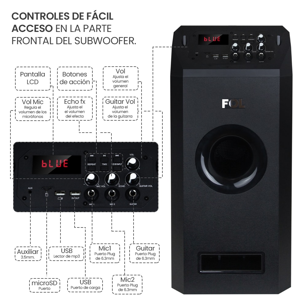 Torre De Audio Con Subwoofer 8 pulgadas más 4 bocinas 200W 2000mAh Fs-t1098