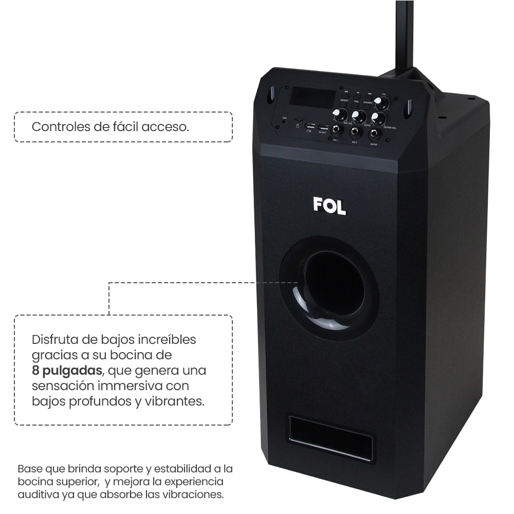 Torre De Audio Con Subwoofer 8 pulgadas más 4 bocinas 200W 2000mAh Fs-t1095