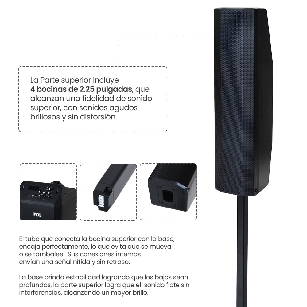 Torre De Audio Con Subwoofer 8 pulgadas más 4 bocinas 200W 2000mAh Fs-t1096