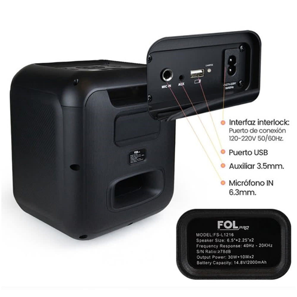 Bocina Bluetooth 50W 6.5 + 2 de 2.25 2000mAh FOL FS-L12167