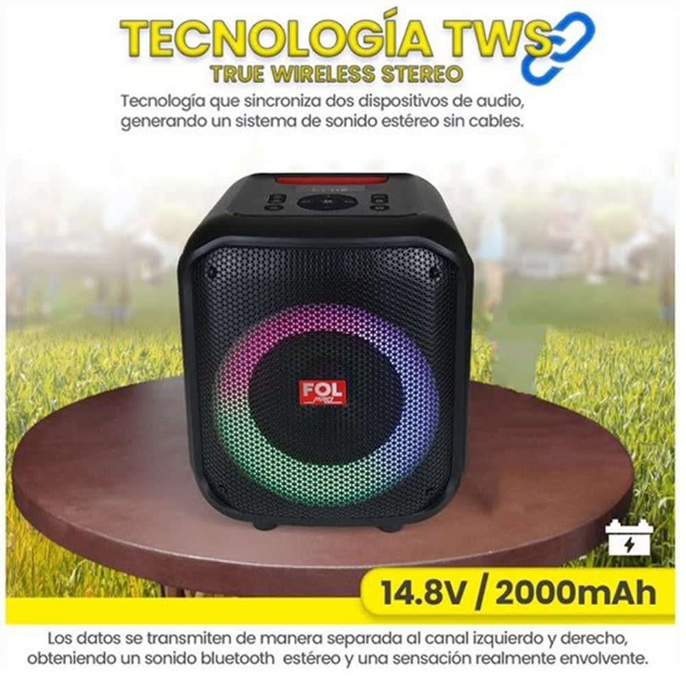 Bocina Bluetooth 50W 6.5 + 2 de 2.25 2000mAh FOL FS-L12164