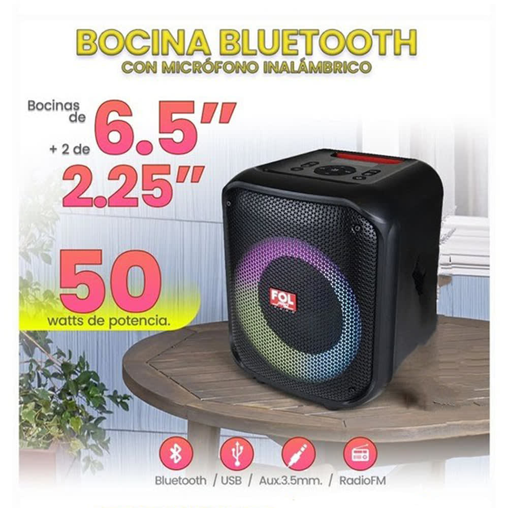 Bocina Bluetooth 50W 6.5 + 2 de 2.25 2000mAh FOL FS-L12163
