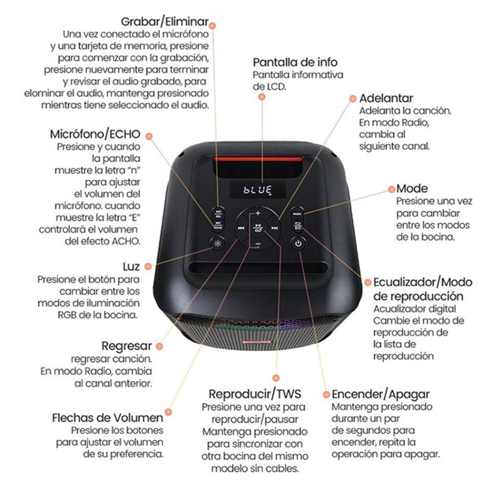 Bocina Bluetooth 50W 6.5 + 2 de 2.25 2000mAh FOL FS-L12166