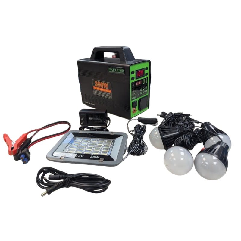 Generador Solar Greate Green Life de 350 Vatios panel solar 16v 75w reflector, bocina 4 bombillas3