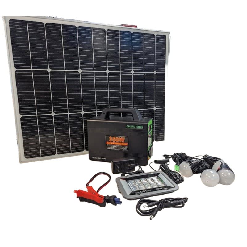 Generador Solar Greate Green Life de 350 Vatios panel solar 16v 75w reflector, bocina 4 bombillas8