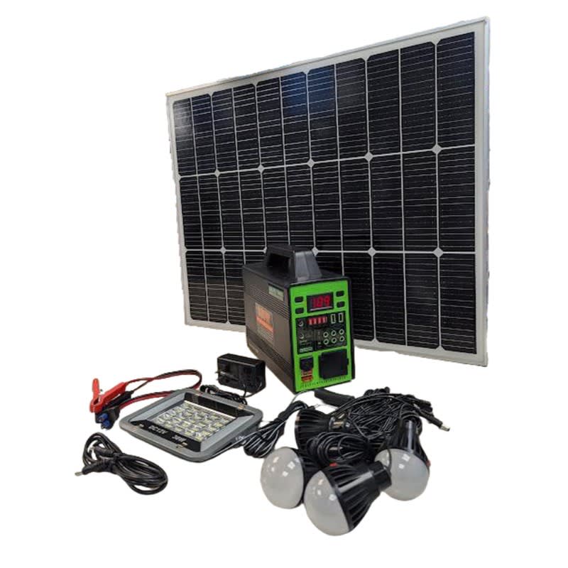 Generador Solar Greate Green Life de 350 Vatios panel solar 16v 75w reflector, bocina 4 bombillas4