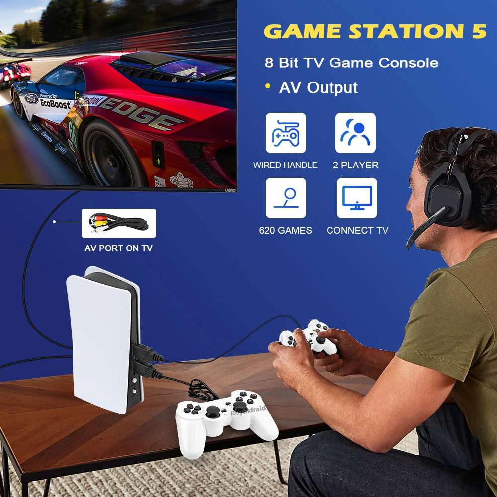 Consola de videojuegos GS5 Pro 620 juegos 8 bitsm portáti 2 controles5