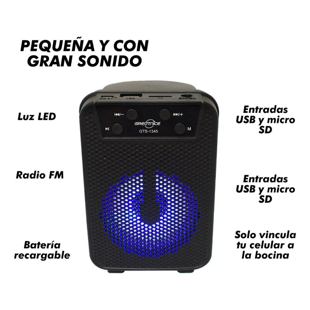 Mini Bocina Greatnice 5W Bluetooth recargable  USB TWS GTS-13454