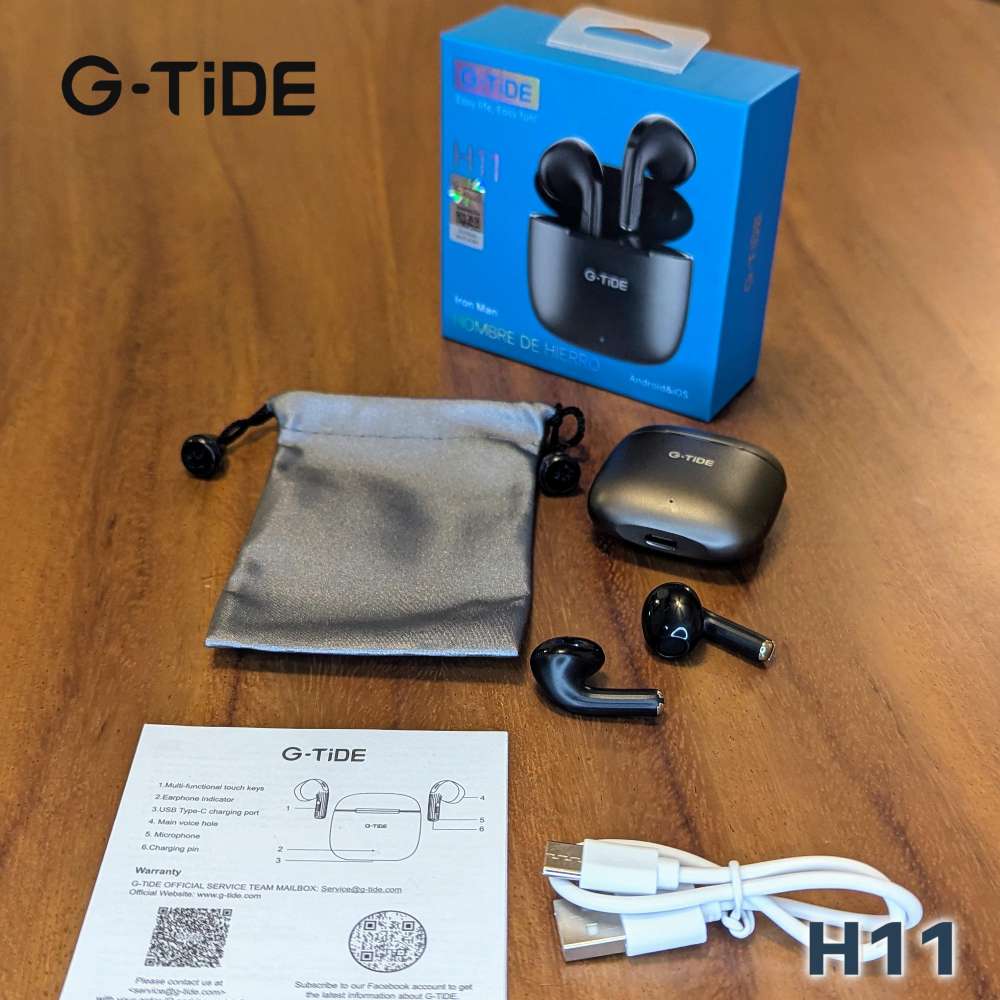 Audífonos Bluetooth Cancelación de Ruido aluminio 30mAh + estuche 300mAh IPX4 G-TIDE H119