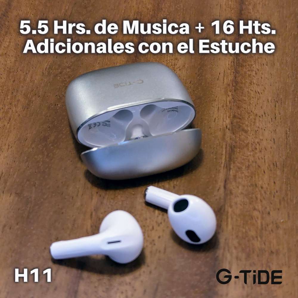 Audífonos Bluetooth Cancelación de Ruido aluminio 30mAh + estuche 300mAh IPX4 G-TIDE H113