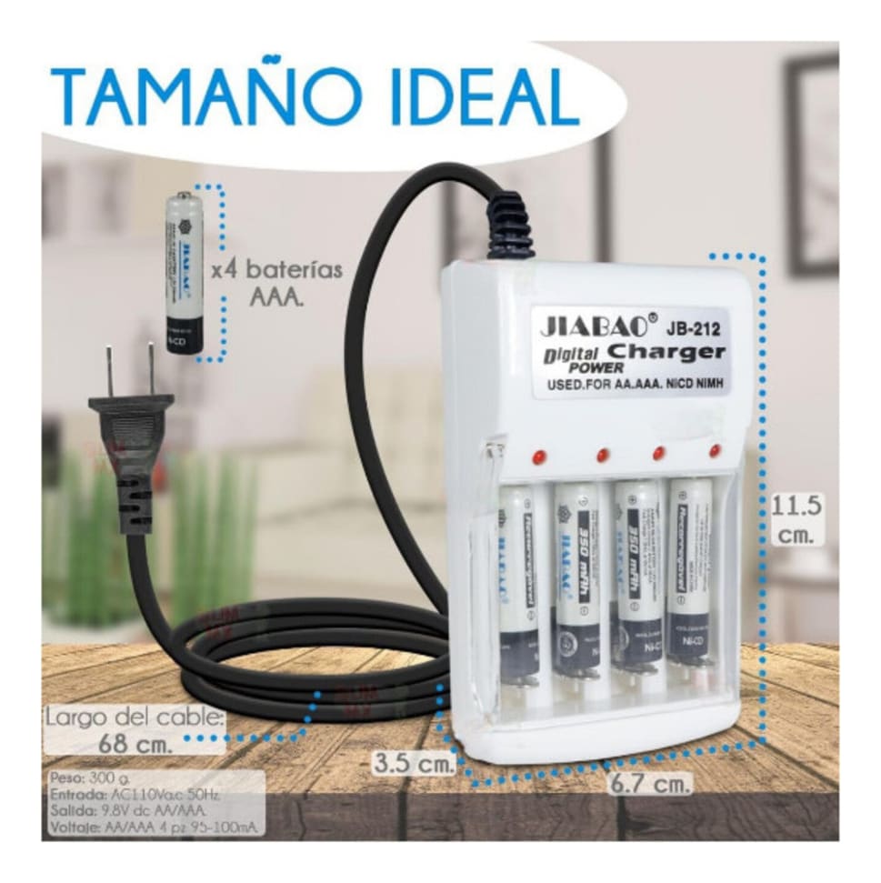 Cargador De Pilas Baterías Recargables Aa / Aaa +4 Pilas AA JB2129