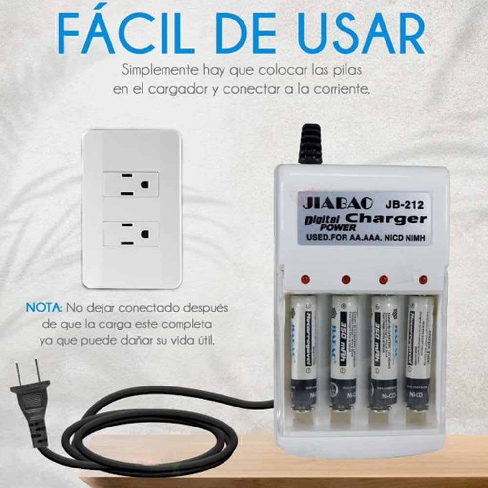 Cargador De Pilas Baterías Recargables Aa / Aaa +4 Pilas AA JB2128