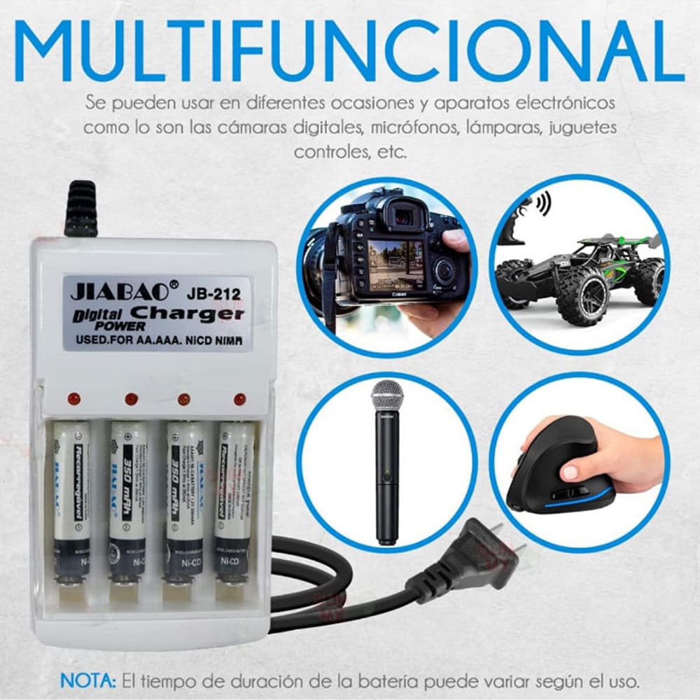 Cargador De Pilas Baterías Recargables Aa / Aaa +4 Pilas AA JB2124