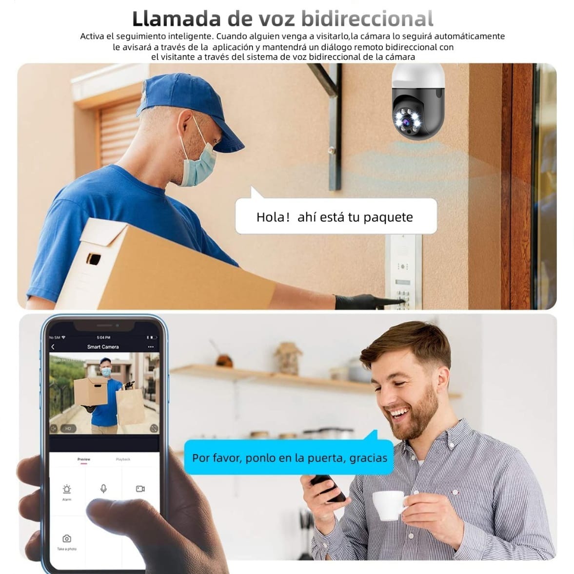 Cámara Foco 360° Wifi 2MP Visión Nocturna Certificación IP44 Micrófono y altavoz JK-0054