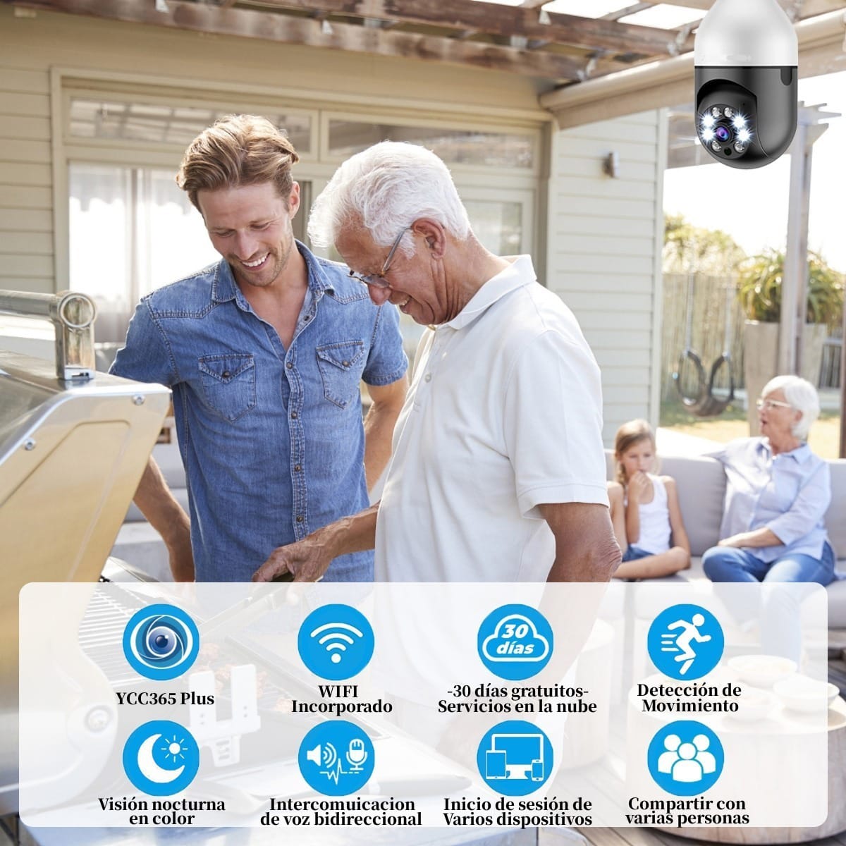 Cámara Foco 360° Wifi 2MP Visión Nocturna Certificación IP44 Micrófono y altavoz JK-0055