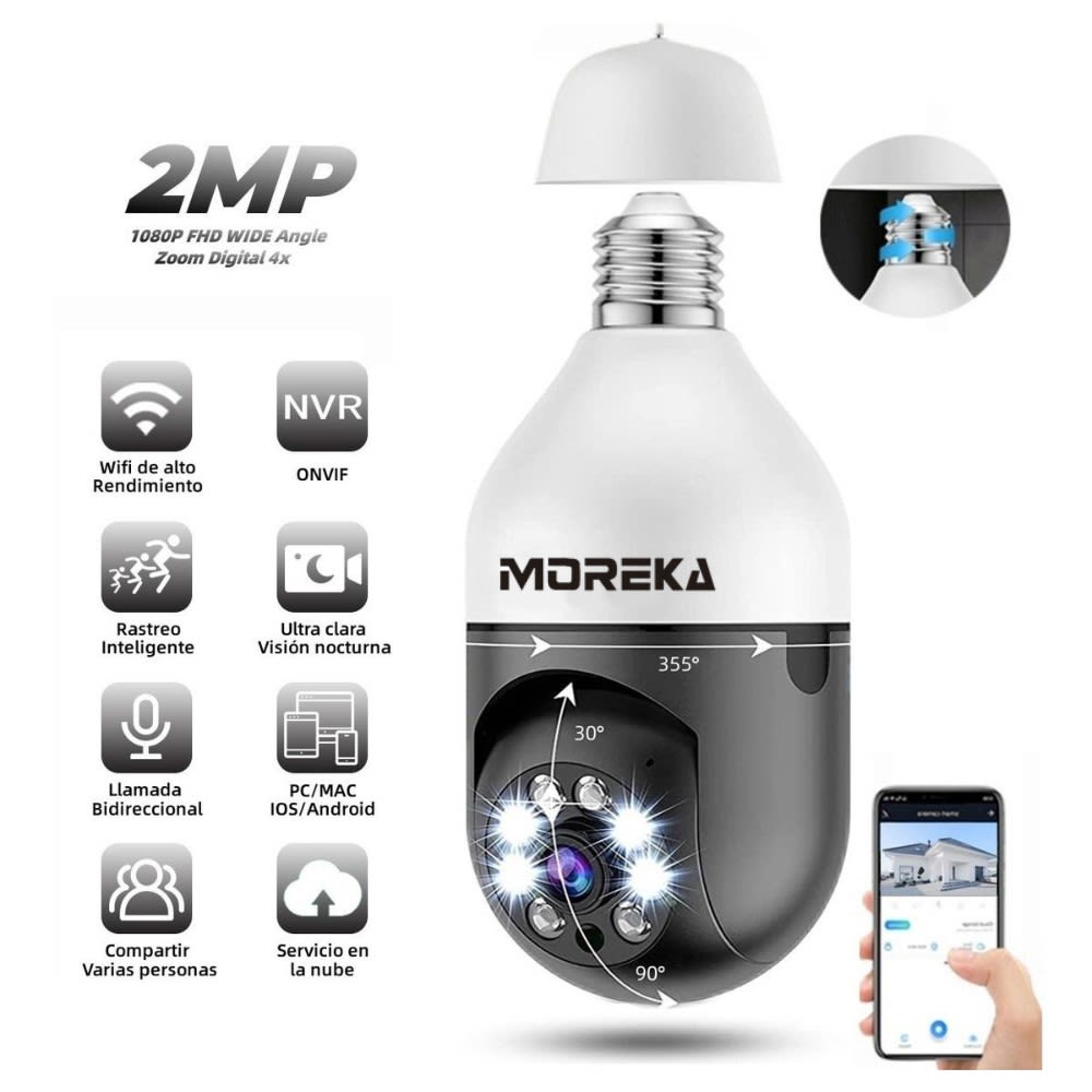 Cámara Foco 360° Wifi 2MP Visión Nocturna Certificación IP44 Micrófono y altavoz JK-0052