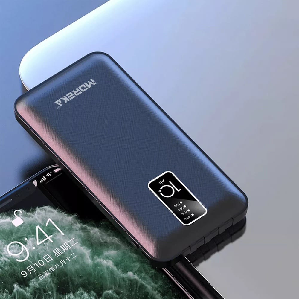Power Bank Moreka K050 10000 cables C USB AM Lightning y Micro USB 8