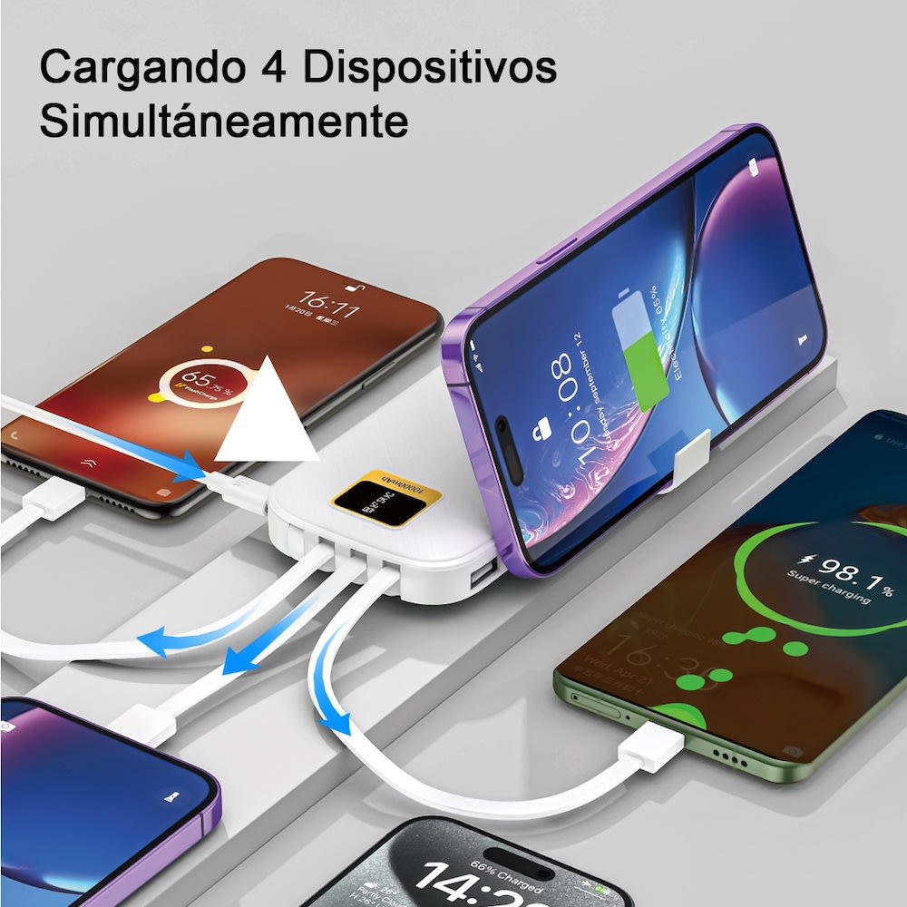 Power Bank Moreka K050A 10000 mAh 37Wh múltiples cables2