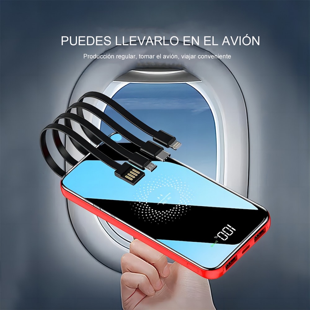 Power bank 20000 mAh con cables Tipo C V8 IP7