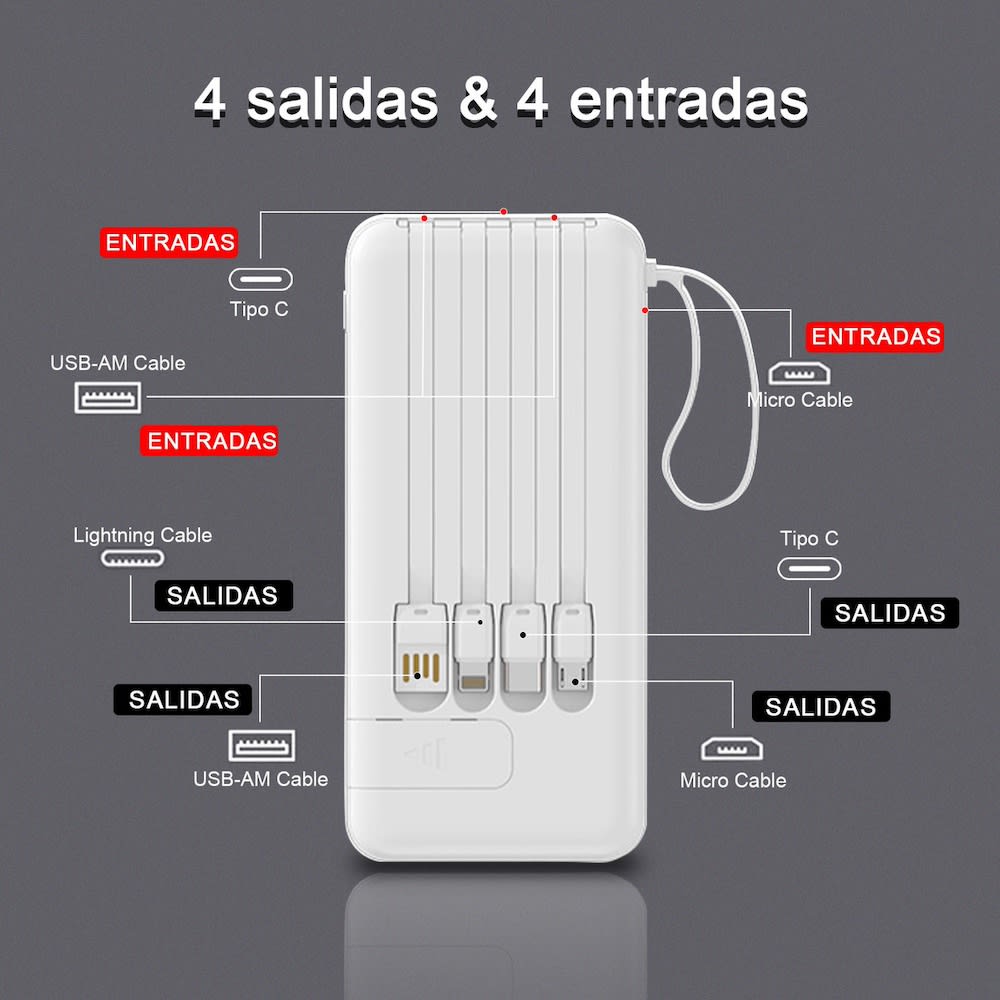 Paquete de 6 Power Bank Moreka K063 10000 mAh 37W 4 entredas 4 salidas3