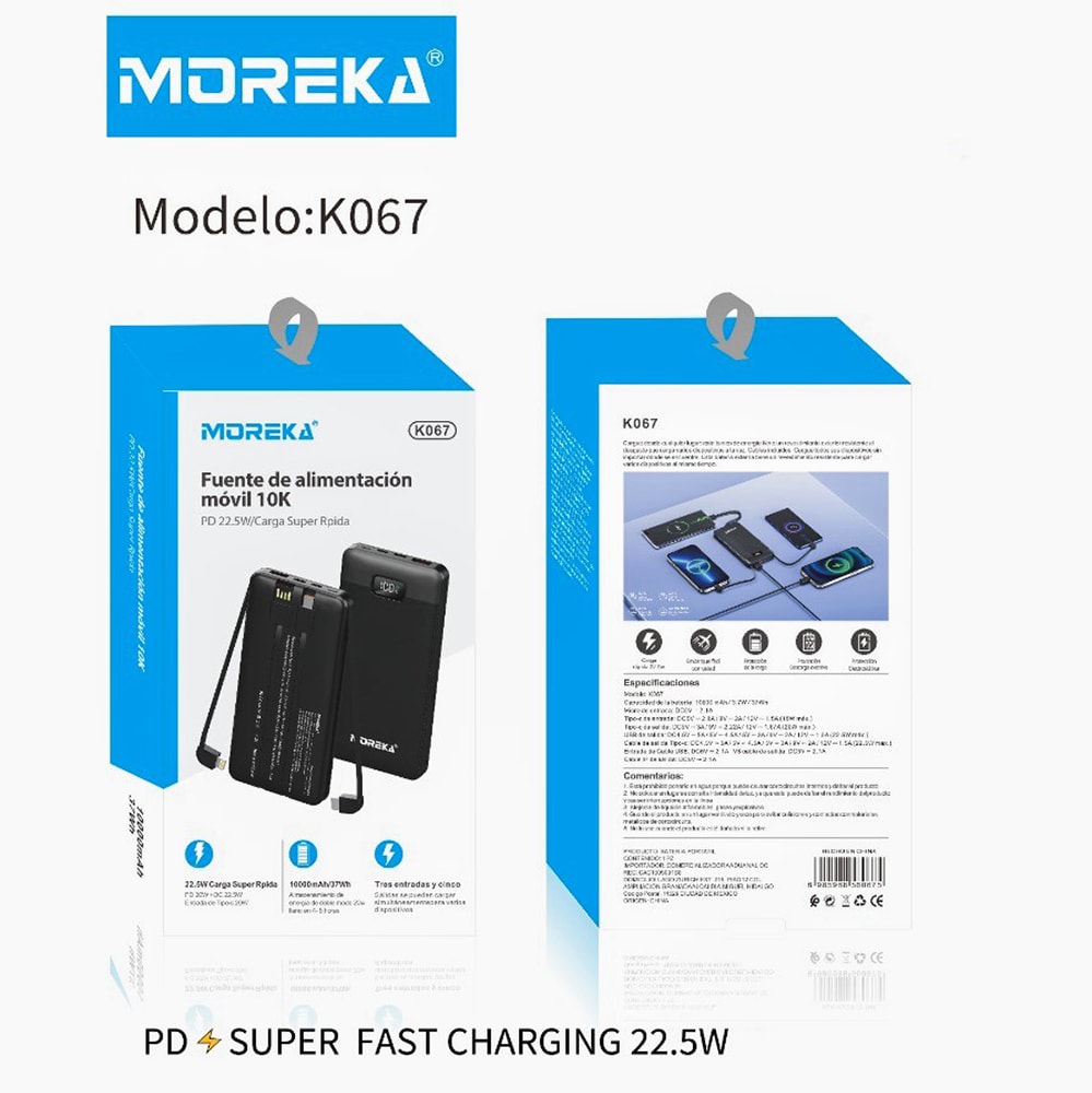 Powerbank Moreka K067 10000 mAh 3.7W Tipo C V8 IP9