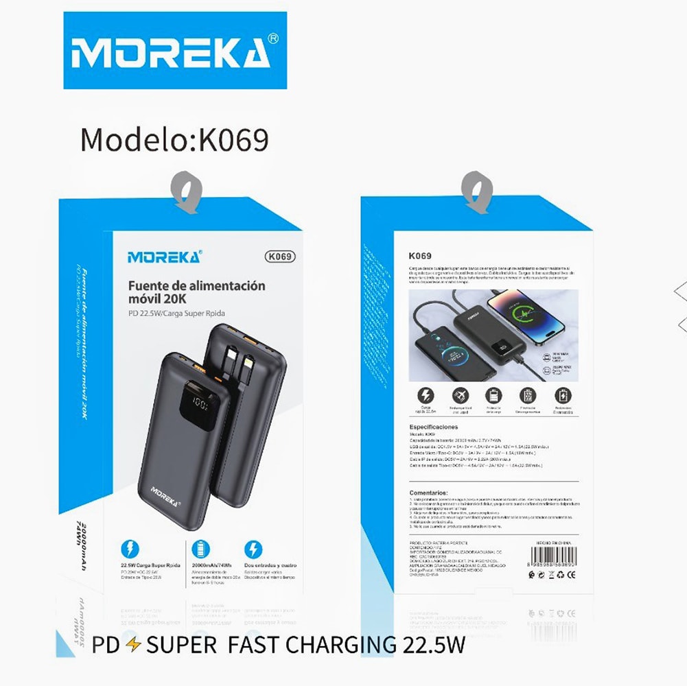 Powerbank Moreka K069 20000 mAh 22.5W Tipo C IP8