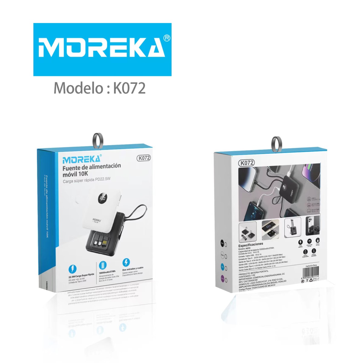 Power Bank Moreka K072 10000 mAh 37W 2 entredas 4 salidas8