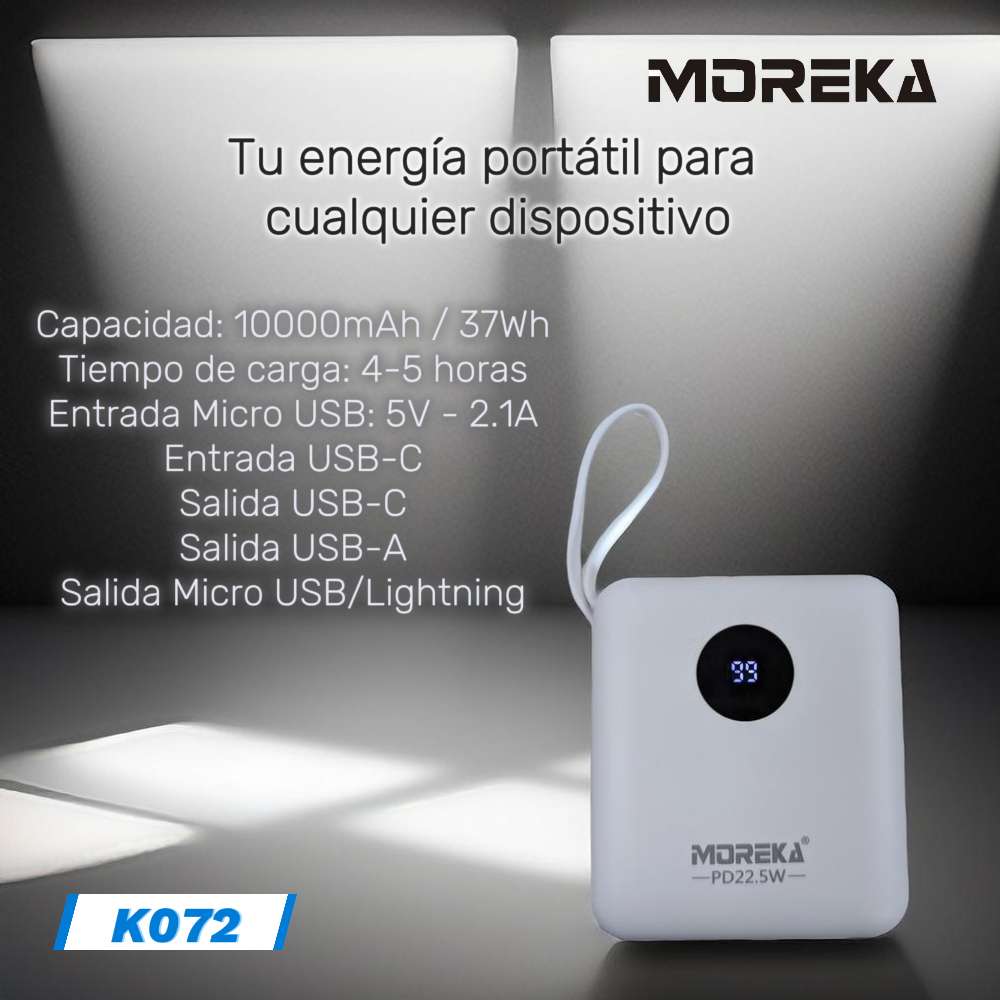 Power Bank Moreka K072 10000 mAh 37W 2 entredas 4 salidas2