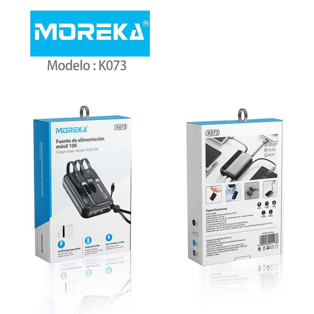 Power Bank Moreka K073 10000 mAh 37W 2 entredas 4 salidas14
