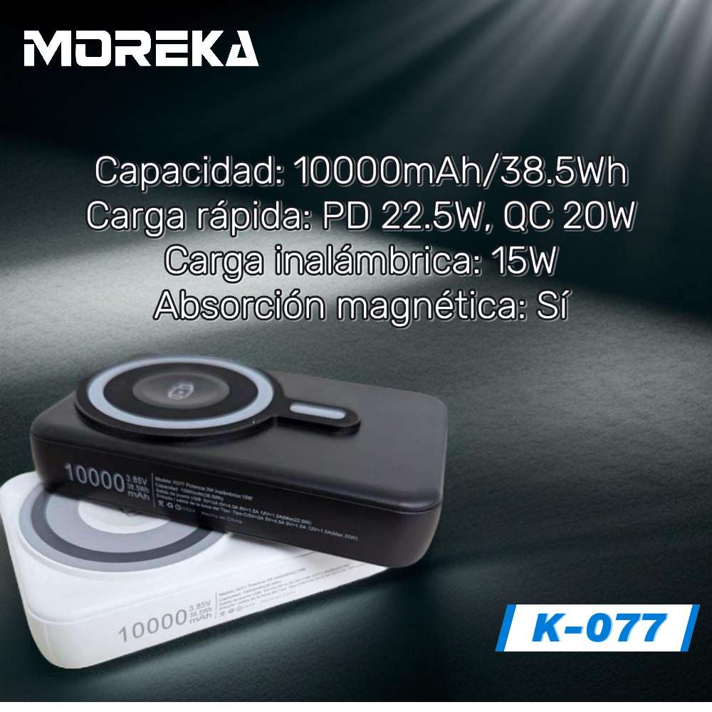 Power Bank Moreka K077 1000 mAh 22.5W inalámbrica 15W 3