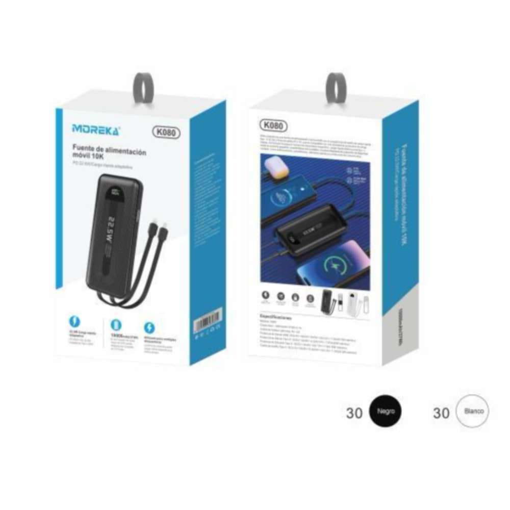 Power Bank Moreka K080 10000 mAh 22.5W cables IP y C6