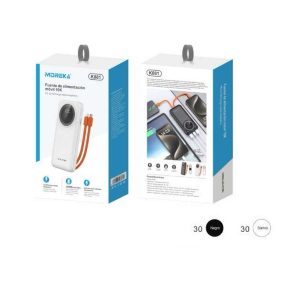 Power Bank Moreka K081 10000 mAh 22.5W cables IP y C 7