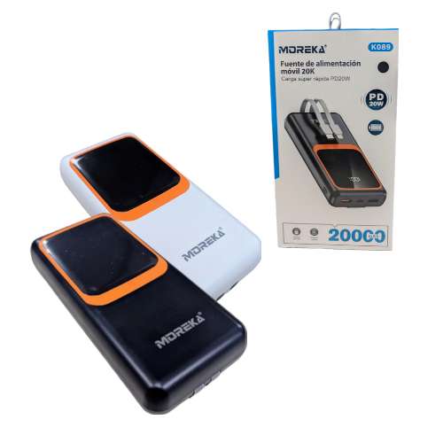 Power Bank Moreka K089 20000 mAh 74W cable tipo C y tipo IP4