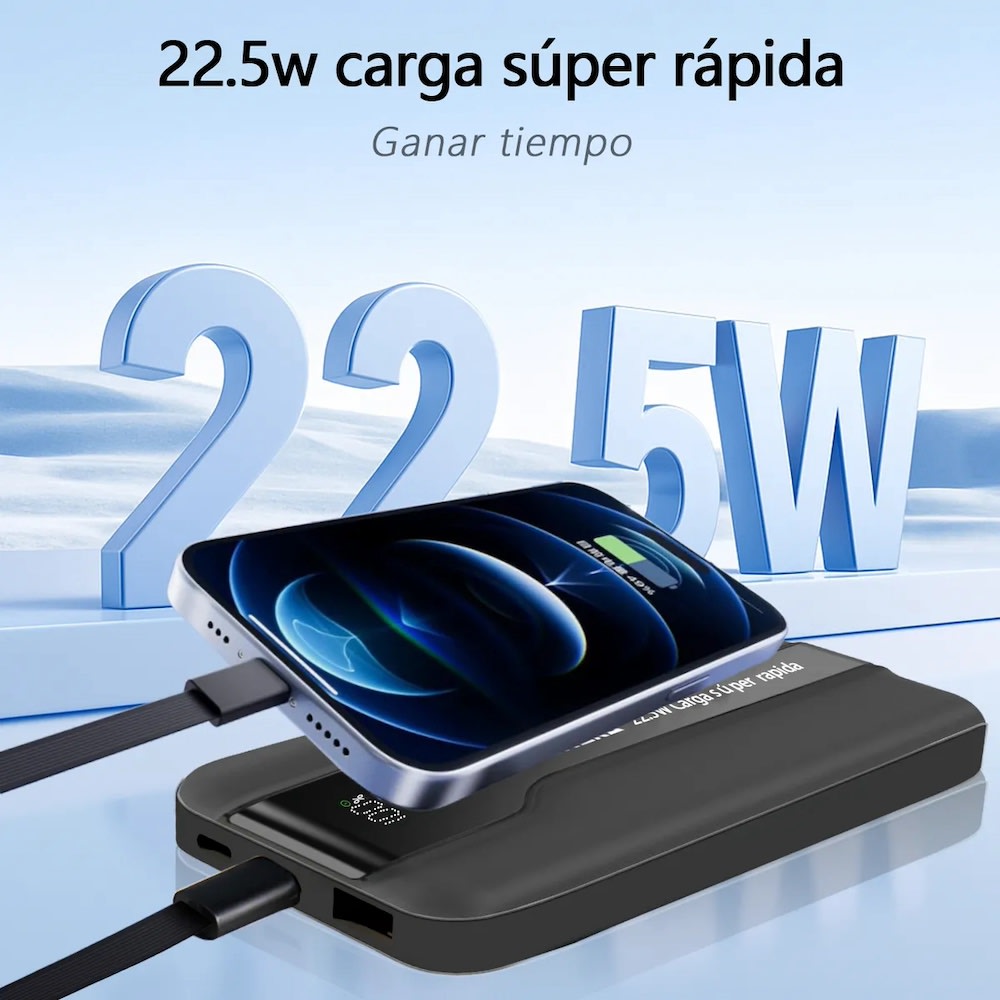 Power Bank Moreka K092 10000mAh 22.5W cables C USB Lightning y Micro USB2