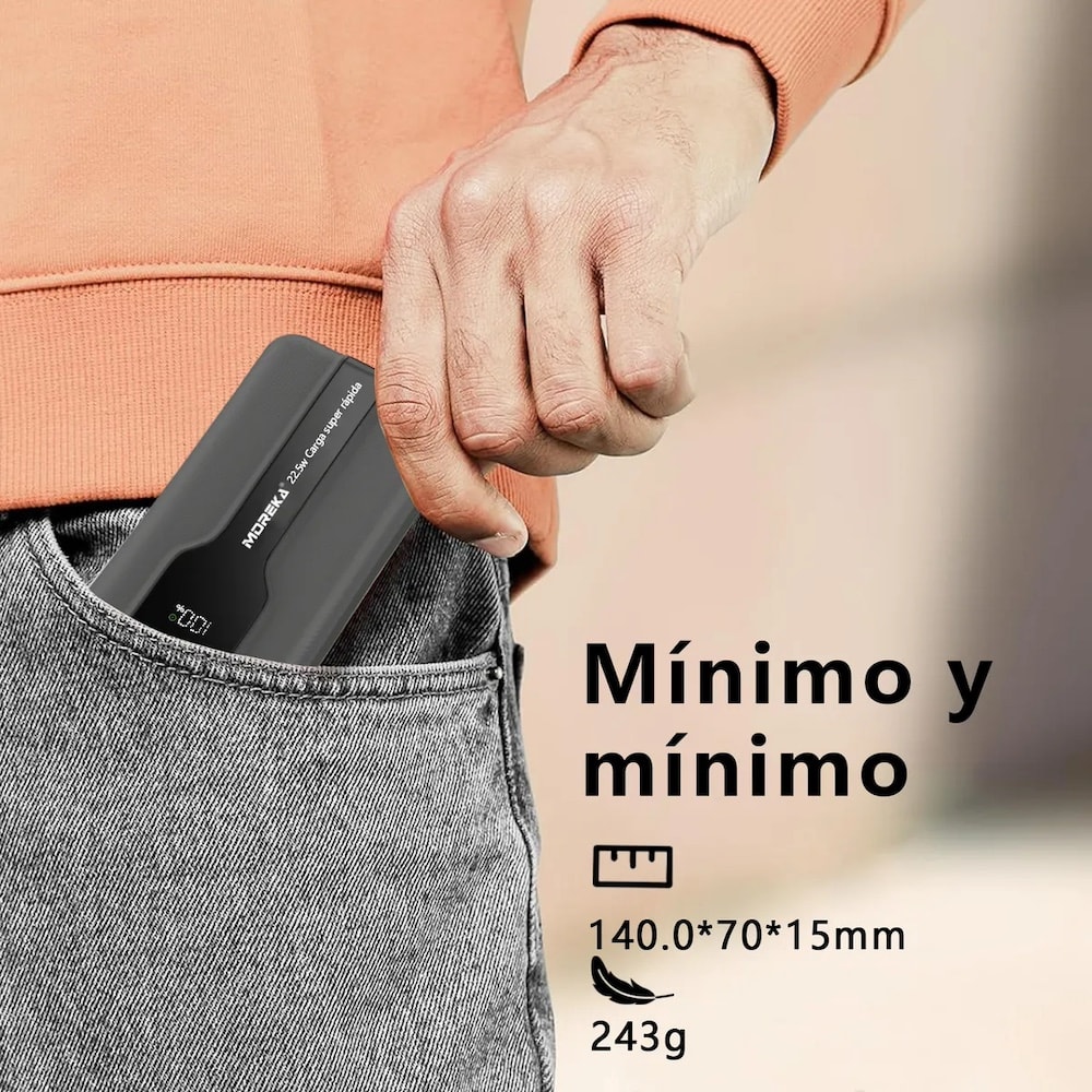 Power Bank Moreka K092 10000mAh 22.5W tres cables integrados8
