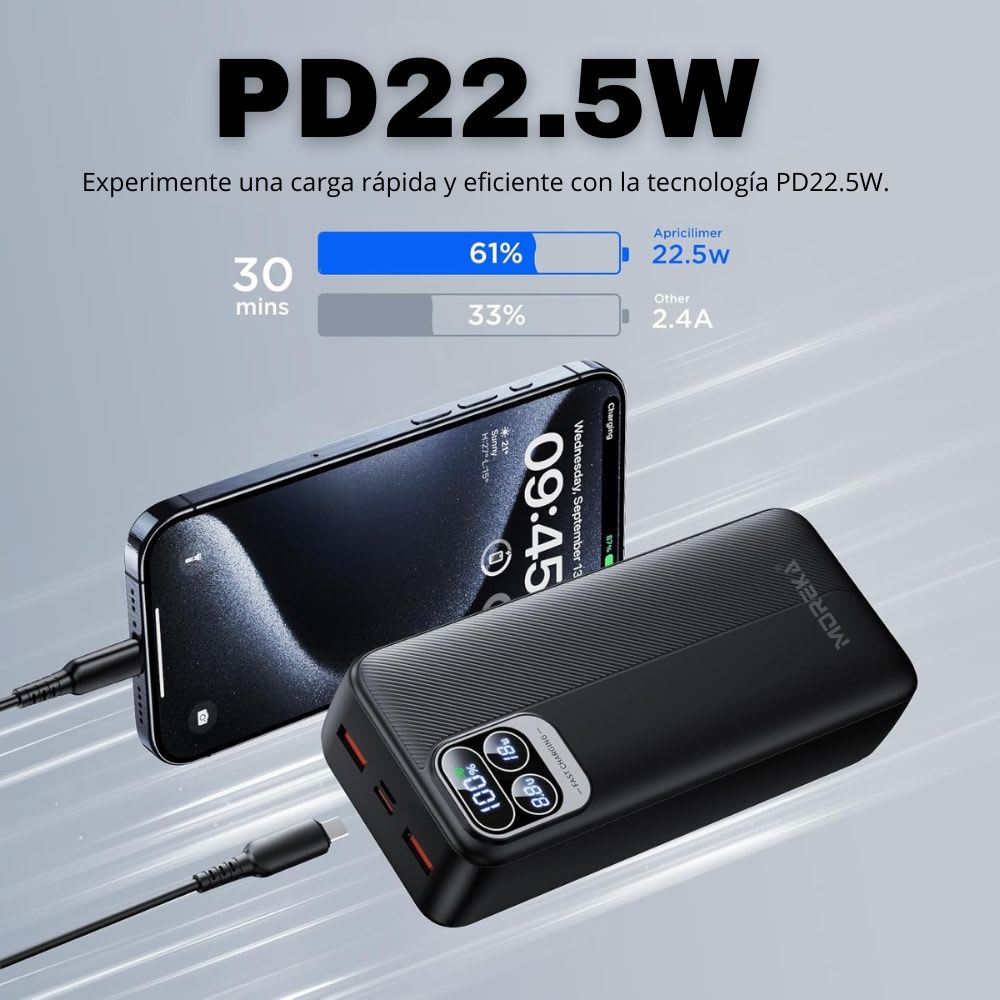 Power Bank Moreka K094 30000mAh 22.5W Cables C Lightning V86