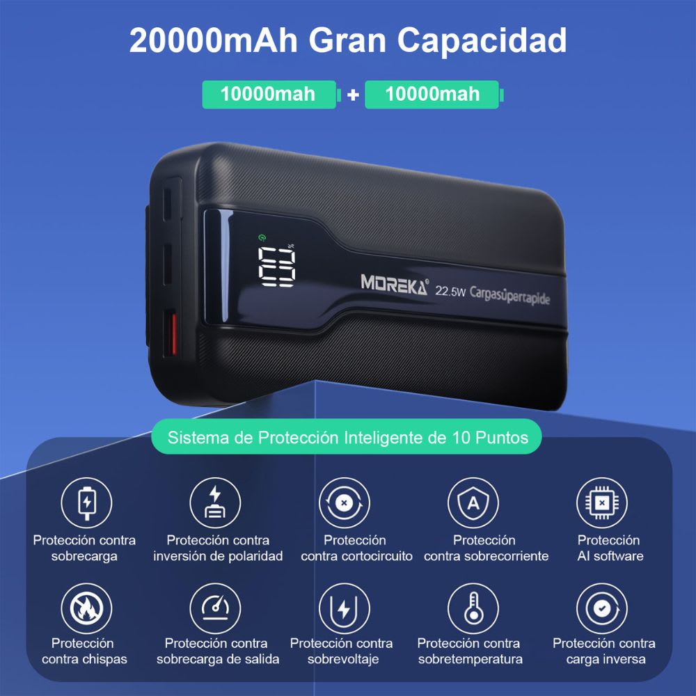 Power Bank Moreka K098 20000mAh 22.5W Cables C Lightning V86