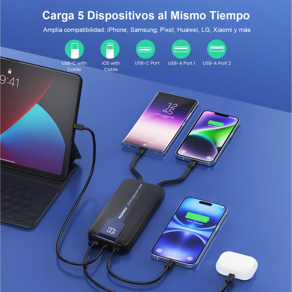 Power Bank Moreka K098 20000mAh 22.5W Cables C Lightning V85