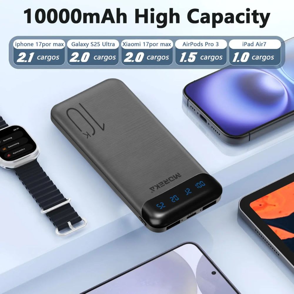 Power Bank Moreka K100 1000mAh 37Wh Puertos de Salida 3 (2 x USB + 1 x USB-C)7