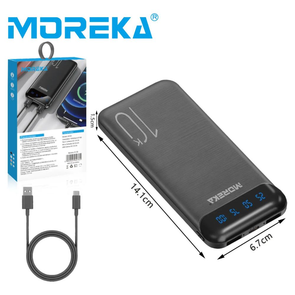 Power Bank Moreka 10000mah 37wh 3 Puertos Salida Usb C K1005