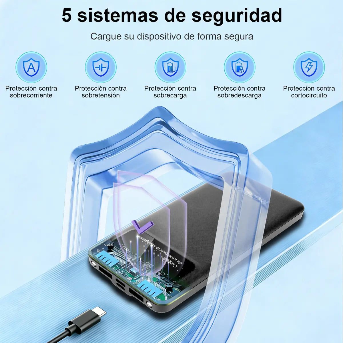Power Bank Moreka K101 10000mAh 37Wh Puertos de Salida 2 USB + Entrada y Salida Tipo C Pantalla LED Linterna Carga Rápida5