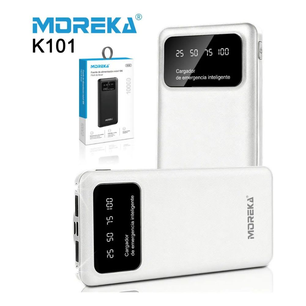 Power Bank Moreka K101 10000mAh 37Wh Puertos de Salida 2 USB + Entrada y Salida Tipo C Pantalla LED Linterna Carga Rápida2