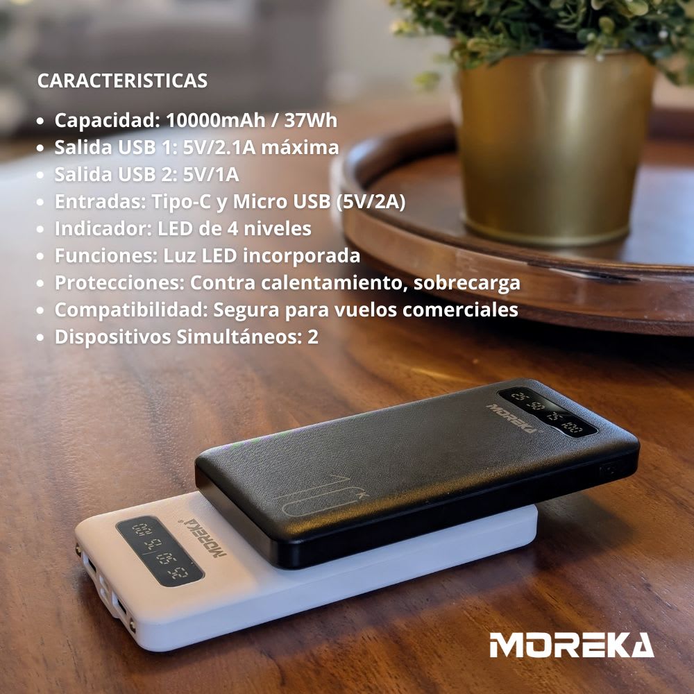 Power Bank Moreka K102 10000mAh 37Wh Linterna compacta ligera2