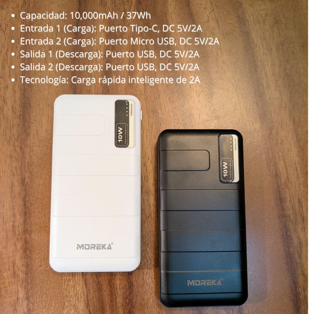 Power Bank Moreka K103 10000mAh 37Wh Ligera Portátil4