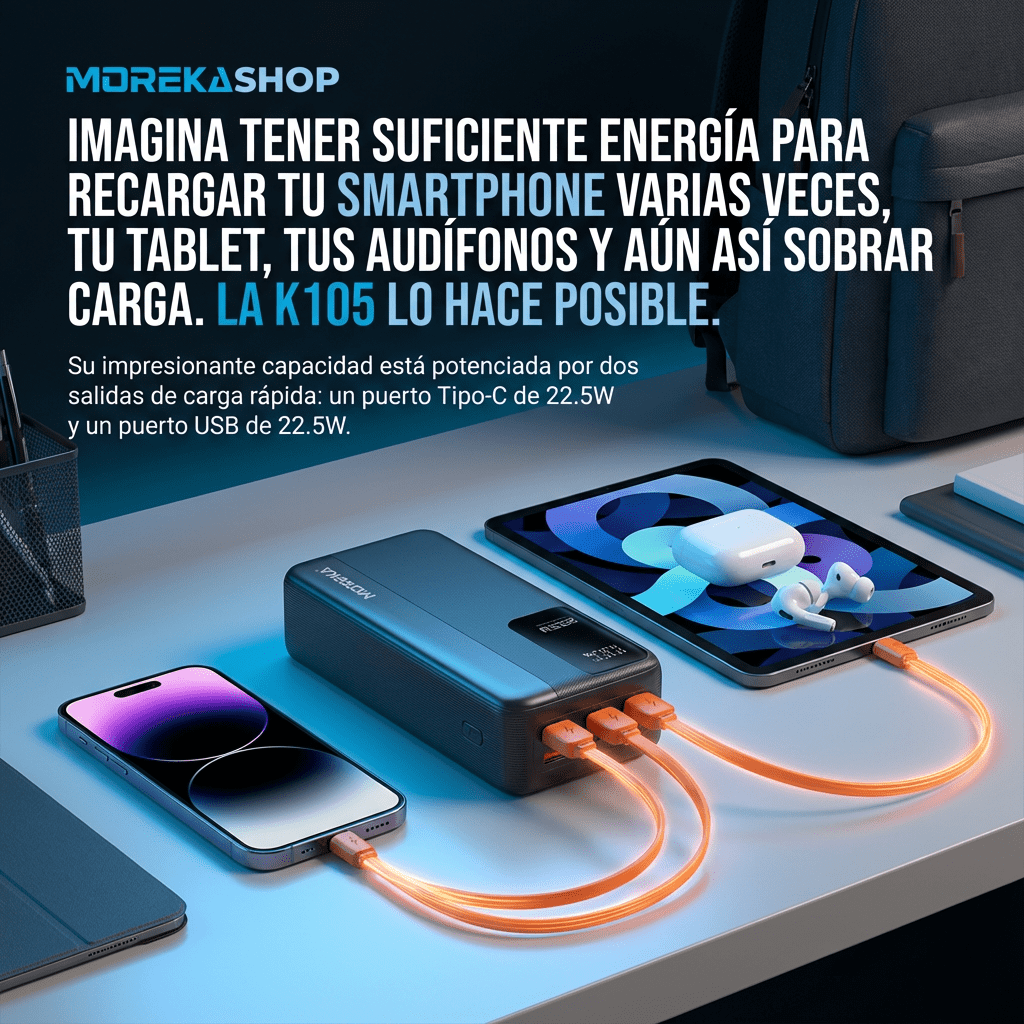 Power Bank Moreka K105 30000mAh 22.5W Cables C Lightning6