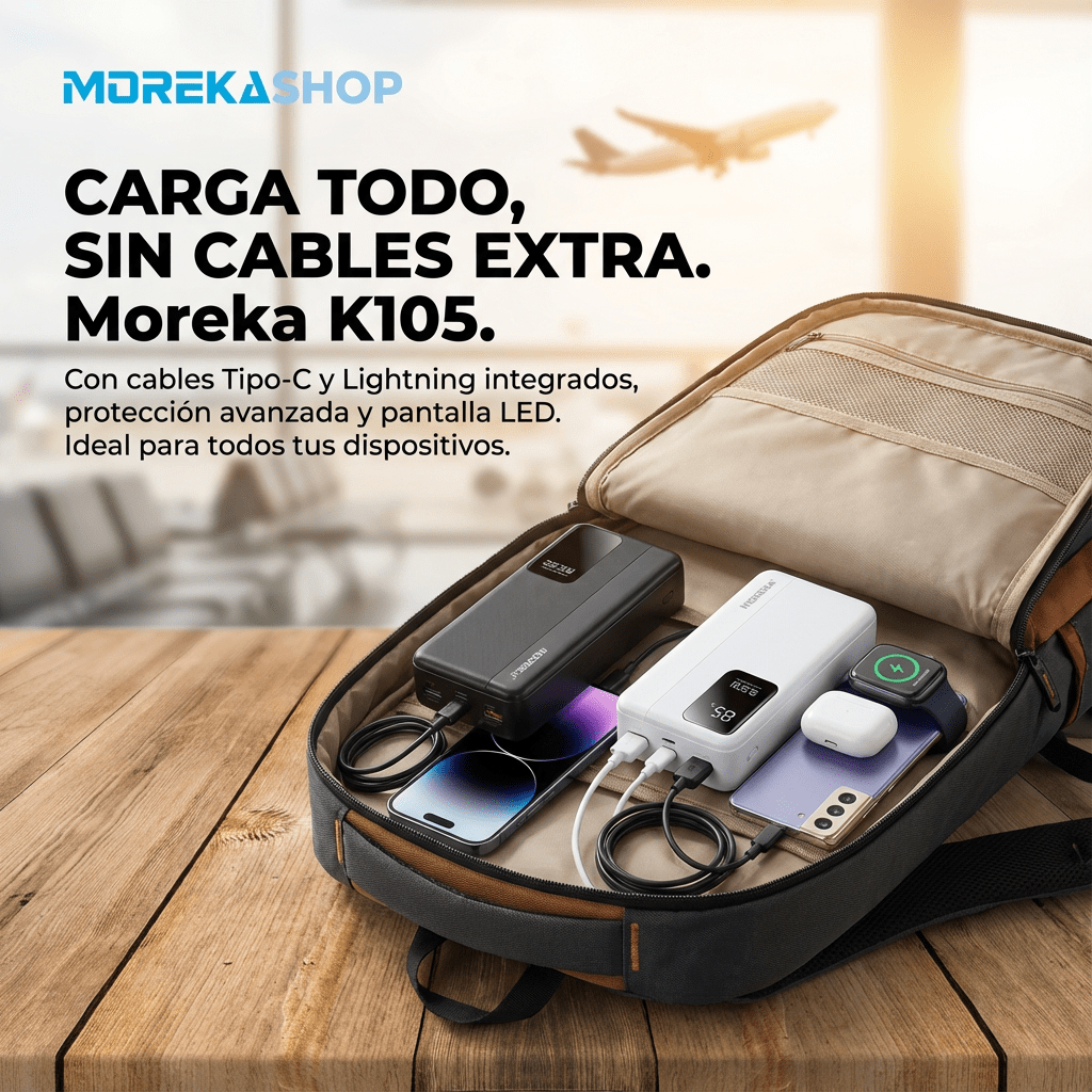 Power Bank Moreka K105 30000mAh 22.5W Cables C Lightning3