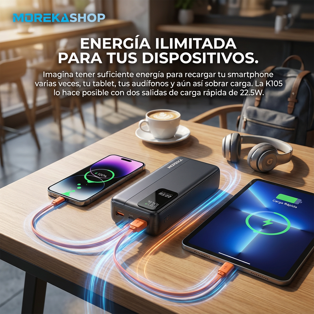 Power Bank Moreka K105 30000mAh 22.5W Cables C Lightning4