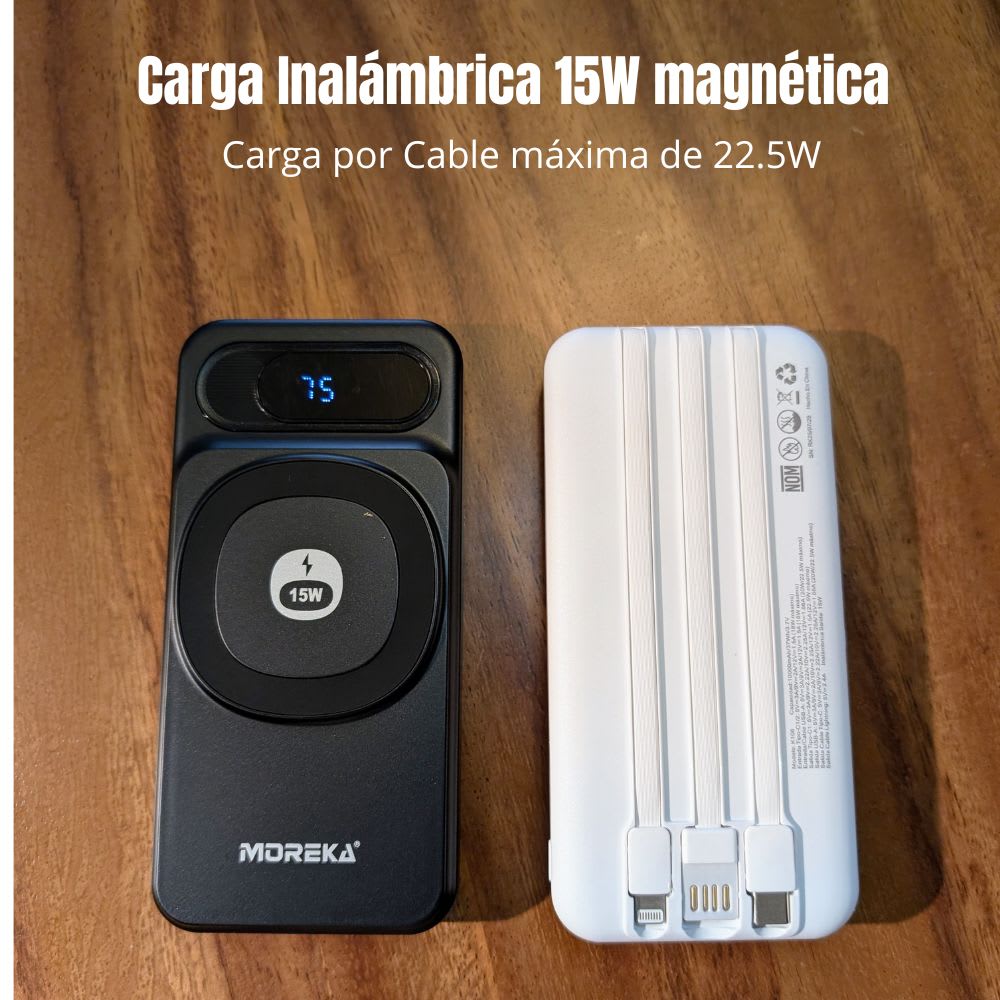 Power Bank Moreka K106 10000mAh 37Wh 15W magnética 22.5w máxima incluye cables5